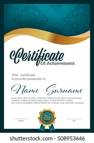 horizontal certificate template, diploma, vector