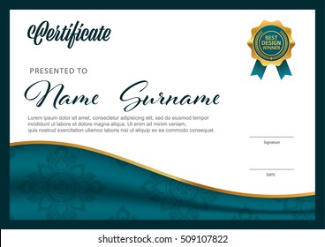 horizontal certificate template, diploma, vector