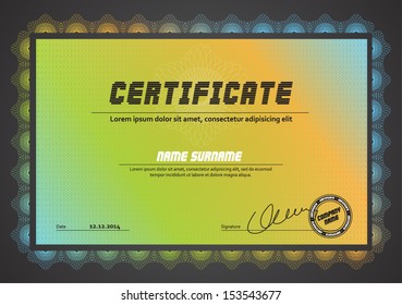 Horizontal certificate template with guilloche pattern and border