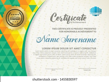 Horizontal certificate template with polygonal Pattern. Vector illustration