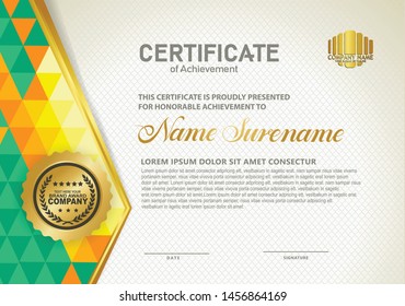 Horizontal certificate template with polygonal Pattern. Vector illustration