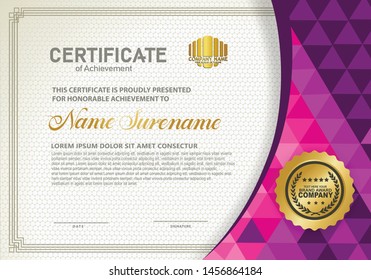 Horizontal certificate template with polygonal Pattern. Vector illustration