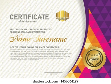 Horizontal certificate template with polygonal Pattern. Vector illustration