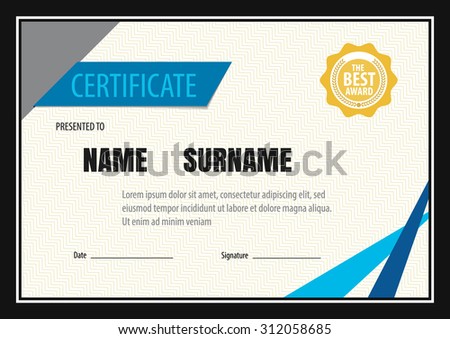 horizontal certificate template,diploma,Letter size ,vector