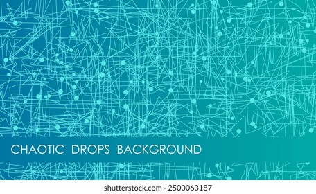Fondo abstracto caótico Horizontal de las gotas con las líneas y los puntos verdes turquesas, cubierta, presentación del sitio en formato HD. Diseño de Plantilla de interfaz de usuario para el Diseño web de productos de Internet. Anuncio de Vector