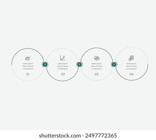 Horizontal chart with four circular elements and colorful curve line. Concept of 4 successive steps of business progress. Simple infographic design template. Vector illustration for presentation.