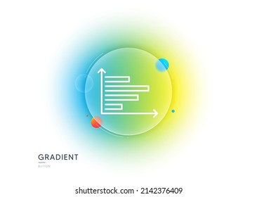 Horizontal chart line icon. Gradient blur button with glassmorphism. Column graph sign. Market analytics symbol. Transparent glass design. Horizontal chart line icon. Vector