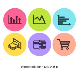 Horizontal chart, Payment methods and Upper arrows icons simple set. Atm money, Line chart and Market sale signs. Presentation graph, Wallet cash. Finance set. Flat horizontal chart icon. Vector