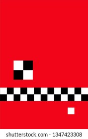 Horizontal Checkerboard Pattern with Large and Small Block Floating on a Red Background