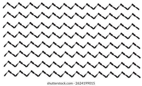Horizontal chevron line pattern, geometric ornament, doodle zig zag pattern, wavy fabric texture, black and white herringbone fabric pattern, background with zigzags drawn with dry brush