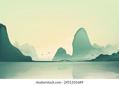 Fondo Horizontal del paisaje de la tinta del estilo chino