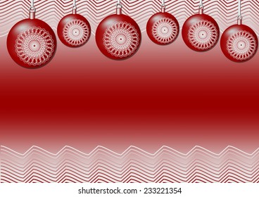 Horizontal Christmas background with balls and waves in red design