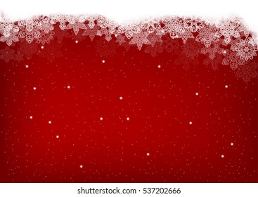 Horizontal Christmas background with openwork snowflakes and place for text red color. Vector illustration.
