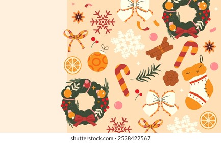 Horizontal Christmas banner template. Vector illustration