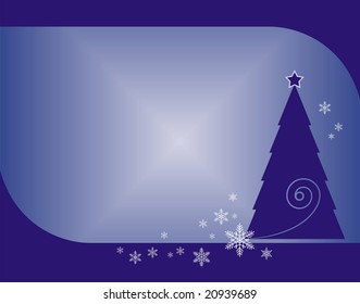 Horizontal Christmas composition with spirals. The composition centre is the fur-tree and a star. Near to a fur-tree small and big snowflakes are located.