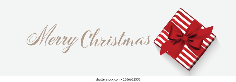 Horizontal Christmas and Happy New Year banner Xmas sparkling lights garland with gifts box greeting cards, headers, website Objects viewed from above. Flat lay,Top view elements for promotion 


