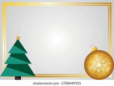 Navidades Horizontales y marco del año Nuevo con el espacio para el texto, el árbol y el ornamento del oro