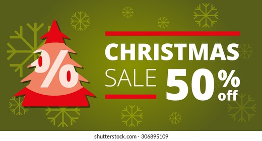 Horizontal Christmas sale banner with green background