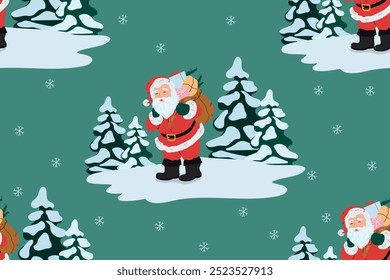 Horizontal Christmas seamless pattern. Happy holidays 2024. Vector illustration