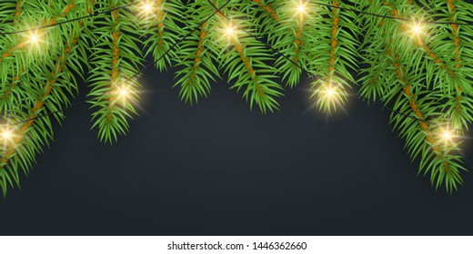 Horizontal Christmas template for designs, web banners, posters, flyers etc. Vector illustration in realistic style