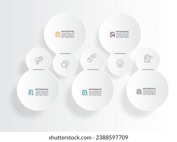 Horizontalkreis-Stufen Zeitstrahl-Infografik-Element-Report-Hintergrund mit Business-Linie-Symbol 5 Schritte für jede unternehmensbezogene Präsentation oder Publikation, Vektorgrafik