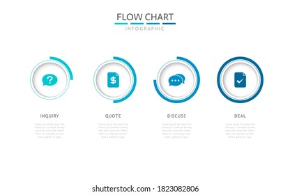 Horizontal circular flow chart infographic with 4 steps, options for business, presentation