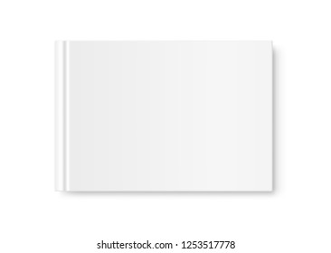 Horizontal closed book mock up isolated on white background. White blank cover. 3D realistic book, notepad, diary etc vector illustration