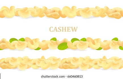 horizontal collection of seamless borders with cashews and leaves for your design