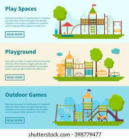 Horizontal color banners with title and information field about playgrounds for outdoor games vector illustration