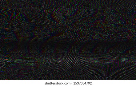 Horizontal color digital noise on a dark background. Damaged incorrect video signal. Encoded television broadcast. Vector illustration.