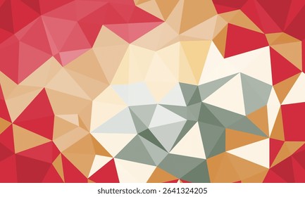 Horizontal color low poly background. Beautiful vector pattern in red, beige and khaki tones. Bright polygonal design. Fashionable and glamorous decoration of any of your bold advertising projects.