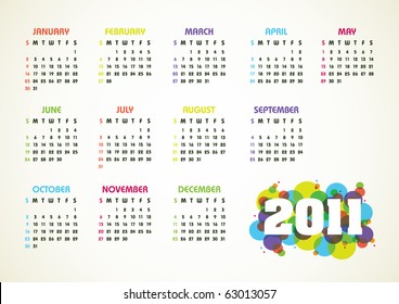 Horizontal color vector calendar for 2011 year