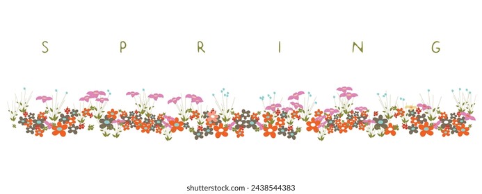 Horizontal colored floral border with the title: Spring
