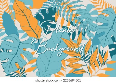 Horizontal colored foliage background with different leaves Vector