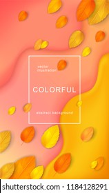 	
Horizontal colorful background with 3D abstract liquid layers, paper cut waves, realistic fall leaves. Autumn vector background design layout for banners, presentations, flyers, posters, wallpaper