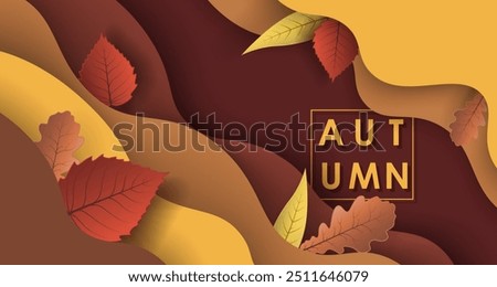 Horizontal colorful background  with 3D liquid layers, paper cut waves, realistic fall elements. Autumn design layout for banners, presentations, flyers, posters, wallpaper, web and advertising.