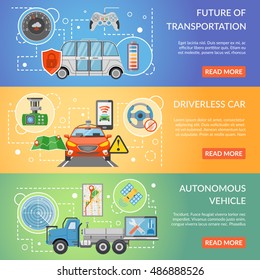 Horizontale bunter Zukunft des fahrerlosen Autos Autonome Fahrzeuge einzeln auf Flachbannern Vektorillustration