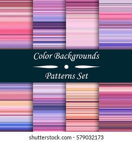 Horizontal colorful stripes abstract background, stretched pixels effect, seamless patterns, set