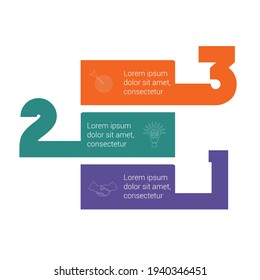 Horizontal colorful stripes infographic template 3 positions for informations. Concept Business Strategy. Universal template for projects on white background.