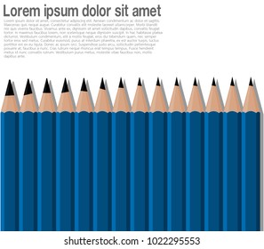 Horizontal composition of blue pencil  on transparent background
