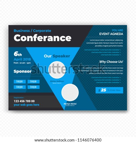 horizontal conference flyer design template women stock vector