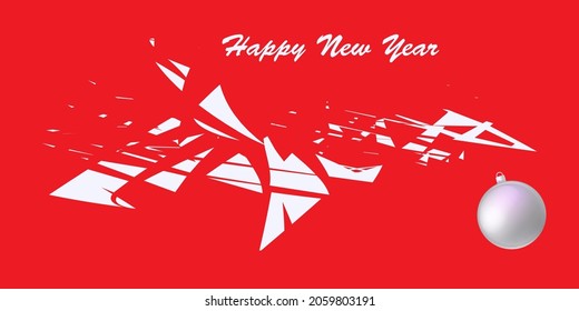 Horizontal congratulatory background in red, with abstract elements, Christmas tree silver ball - vector. Christmas. Happy New Year.