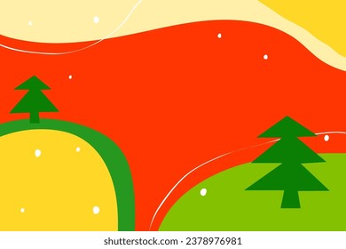 Horizontal contemporary Christmas background in red, green, yellow colors. Minimal banner for New year newsletter, promotions, websites, etc.