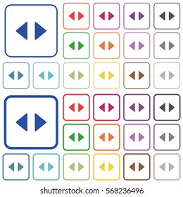 Horizontal control arrows color flat icons in rounded square frames. Thin and thick versions included.