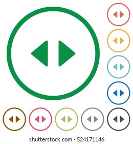 Horizontal control arrows flat color icons in round outlines