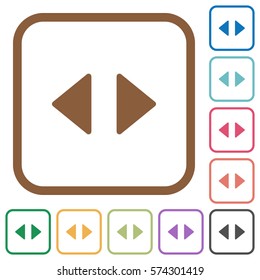 Horizontal control arrows simple icons in color rounded square frames on white background