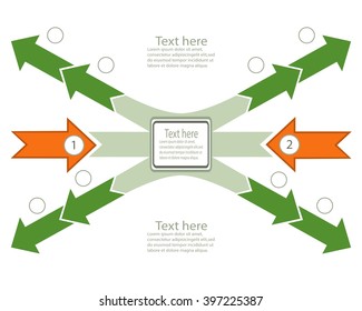 horizontal converging and diverging
color  arrows with text fields on a white background. Vector Infographic set