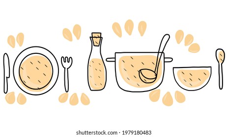 Horizontal Cooking Pattern. Background with utensils. Decoration for cafe or kitchen, restaurant or menu.