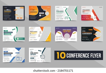 Horizontales Corporate Business Conference Flyer-Vorlagenbündel oder jährliches Business Event-Broschüren-Design-Set und digitales Marketing-Webinar-Banner, Broschüre, Präsentation, Buchübersicht