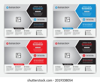 Horizontal Corporate Flyer templates Design 1 with Blue color and Red Color in Circle, Triangle, Rectangle layout, horizontal booklet cover, flyer, website slider, social media post.